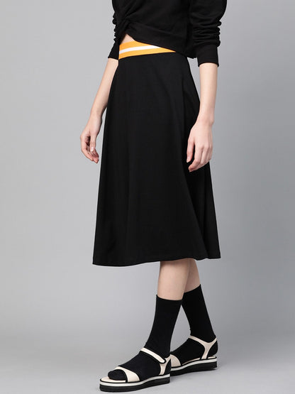 Women's Black Knit A-Line Midi Skirt