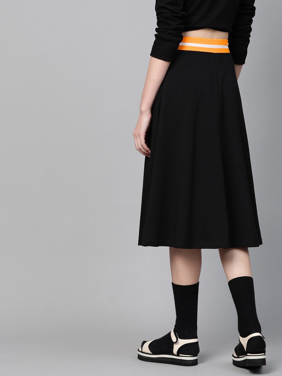 Women's Black Knit A-Line Midi Skirt