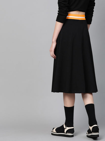 Women's Black Knit A-Line Midi Skirt