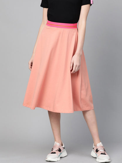 Women's Peach Knit A-Line Midi Skirt
