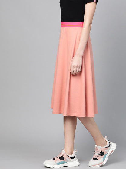 Women's Peach Knit A-Line Midi Skirt