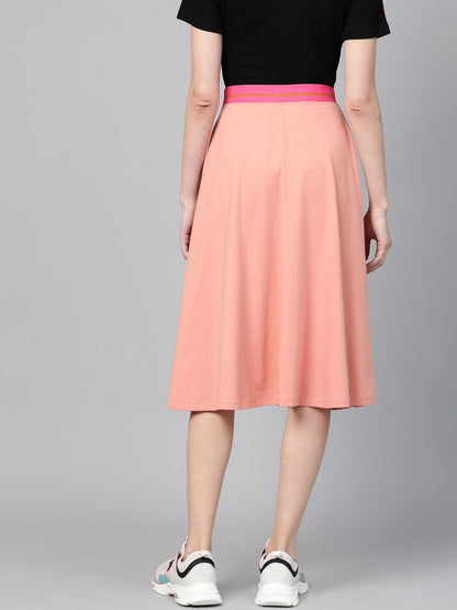 Women's Peach Knit A-Line Midi Skirt