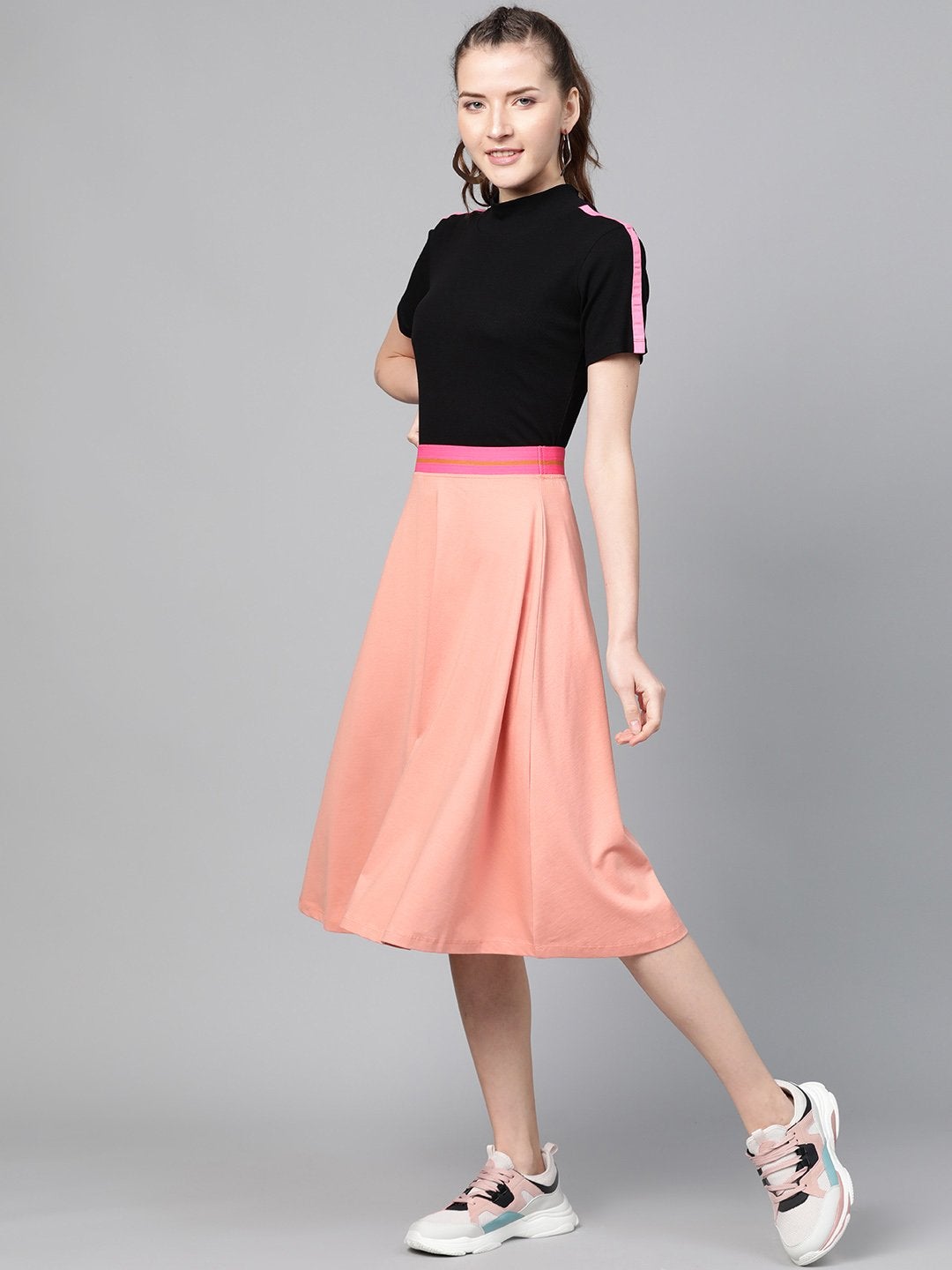 Women's Peach Knit A-Line Midi Skirt