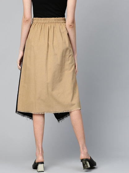 Women's Black & Beige Colorblock Asymmetric Skirt