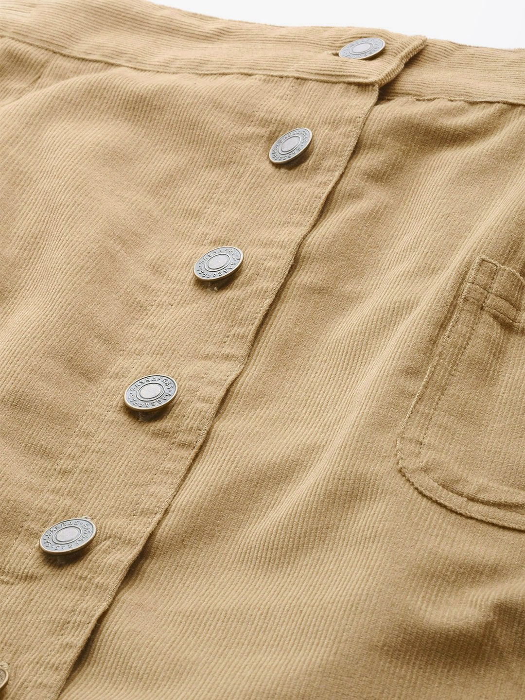 Women's Beige Corduroy Button Down Mini Skirt