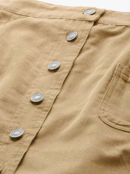 Women's Beige Corduroy Button Down Mini Skirt