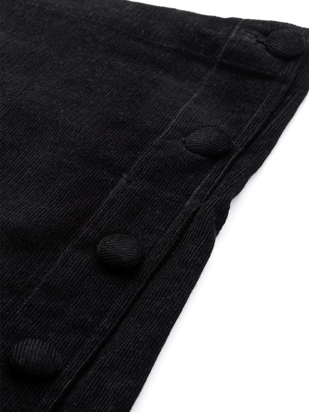 Women's Black Corduroy Side Button Midi Skirt
