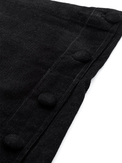 Women's Black Corduroy Side Button Midi Skirt