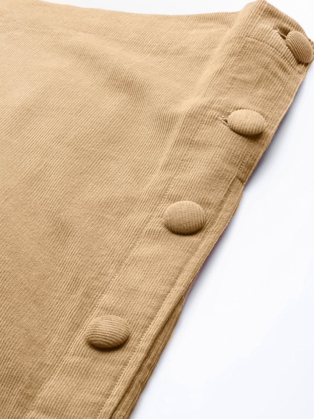 Women's Beige Corduroy Side Button Midi Skirt