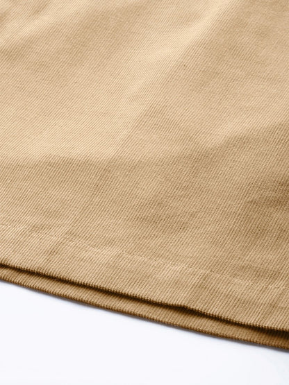 Women's Beige Corduroy Side Button Midi Skirt