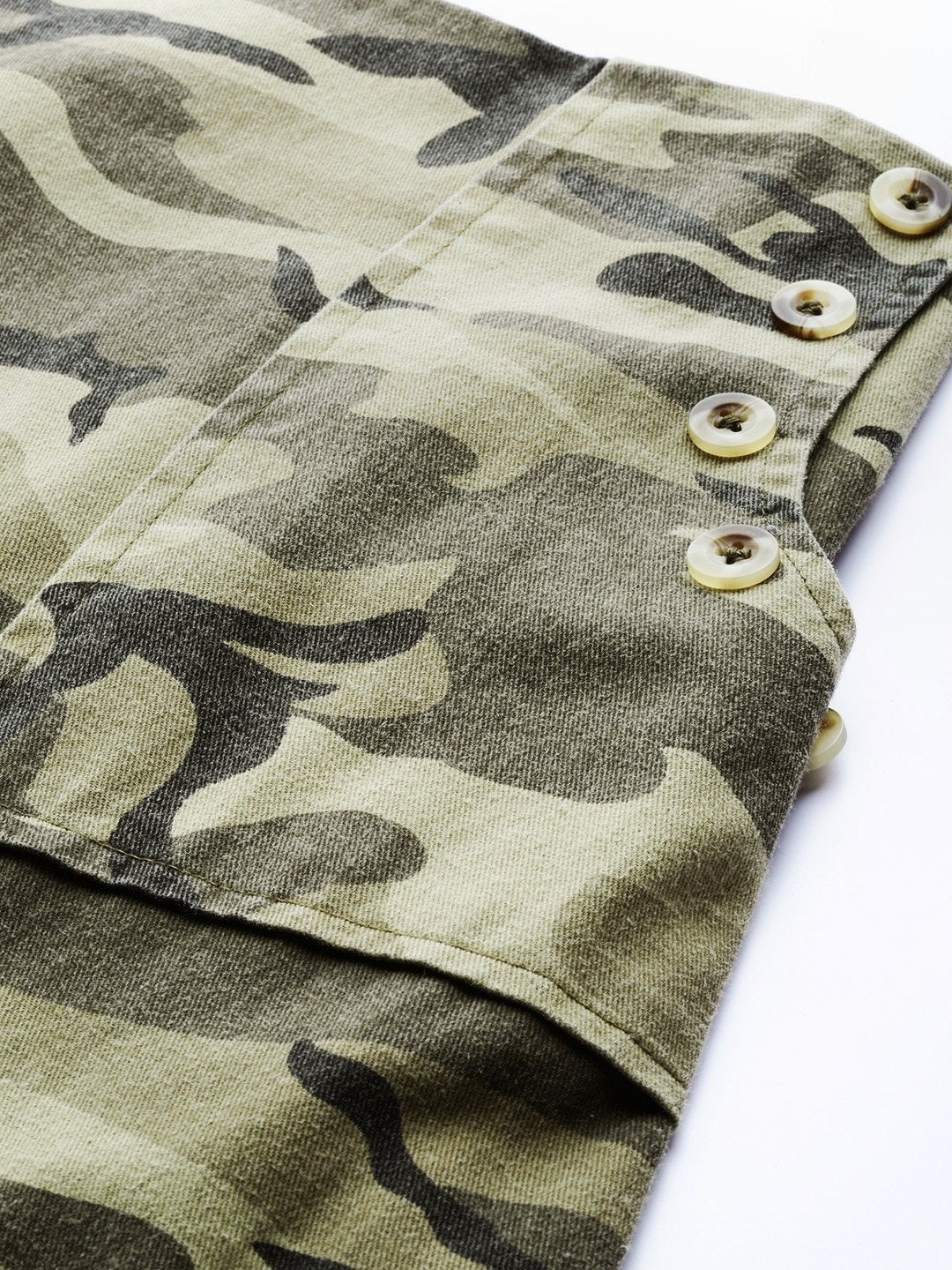 Women's Green Camouflage Twill Front Slit Skirt