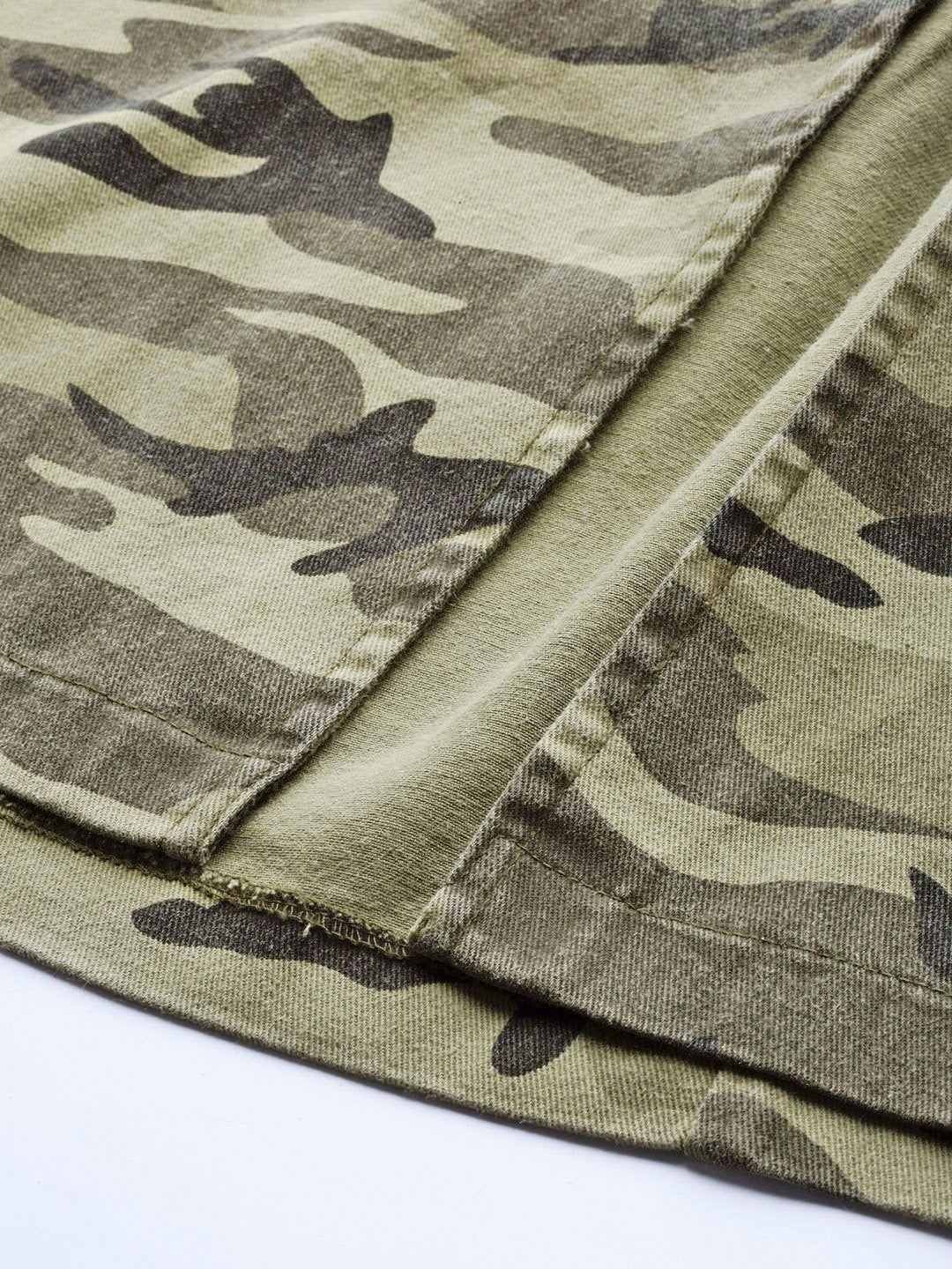 Women's Green Camouflage Twill Front Slit Skirt