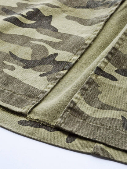 Women's Green Camouflage Twill Front Slit Skirt