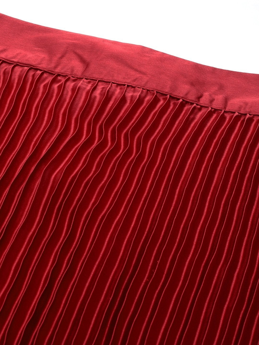 Women's Red Satin Pleated Maxi Skirt
