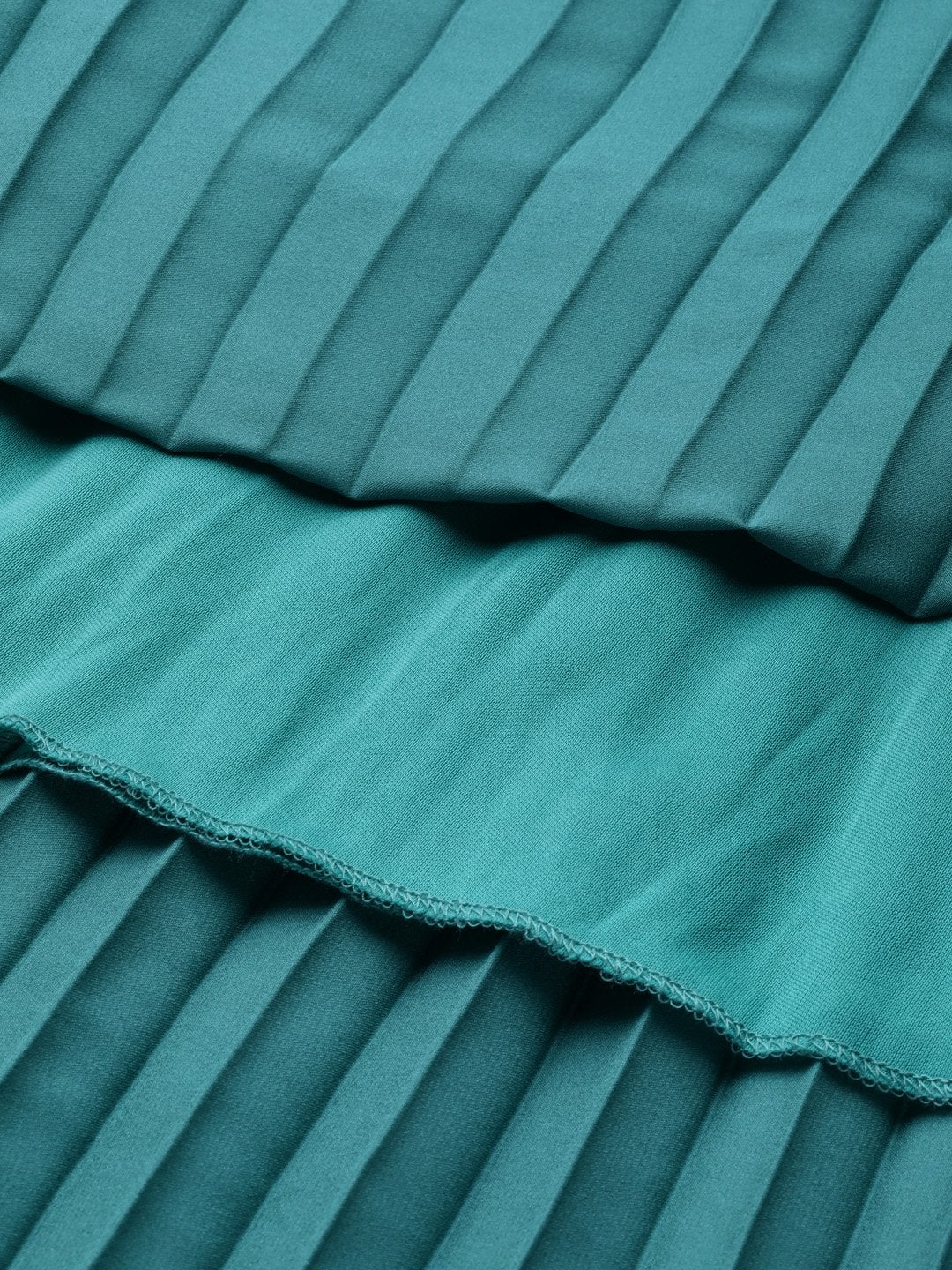 Women's Green Satin Pleated Maxi Skirt
