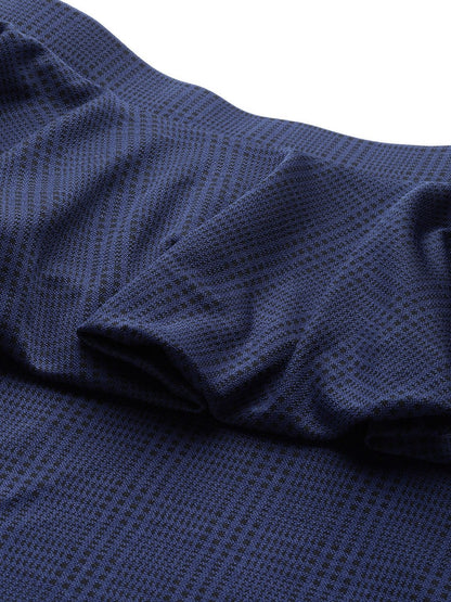 Women's Navy Jacquard Check Peplum Skirt