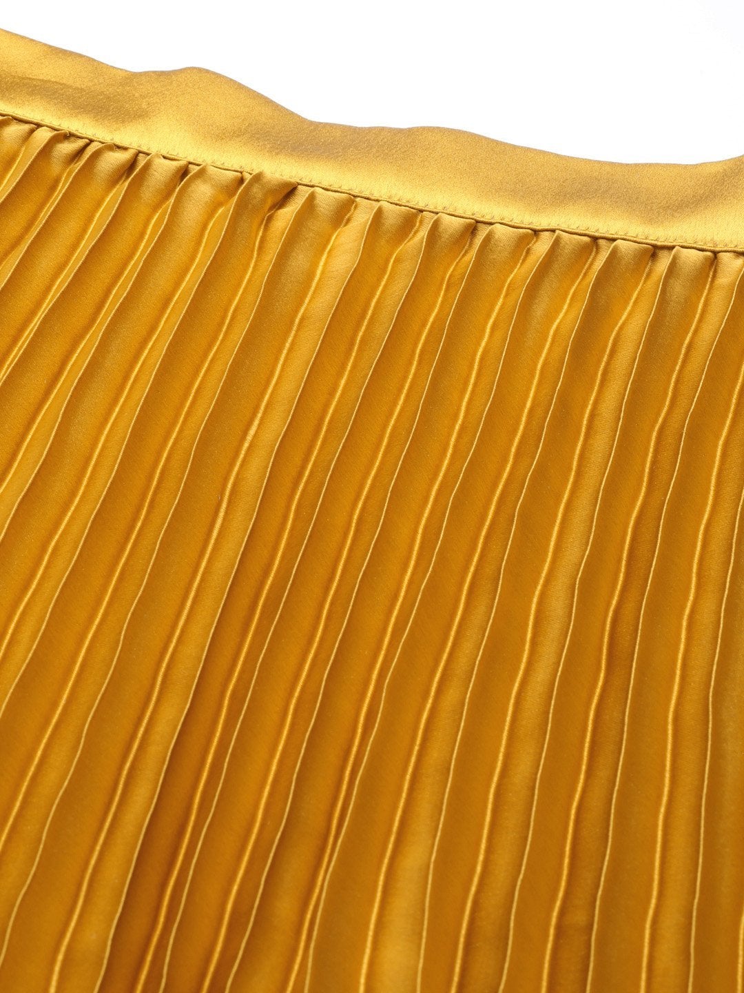Women's Mustard Satin Pleated Midi Skirt