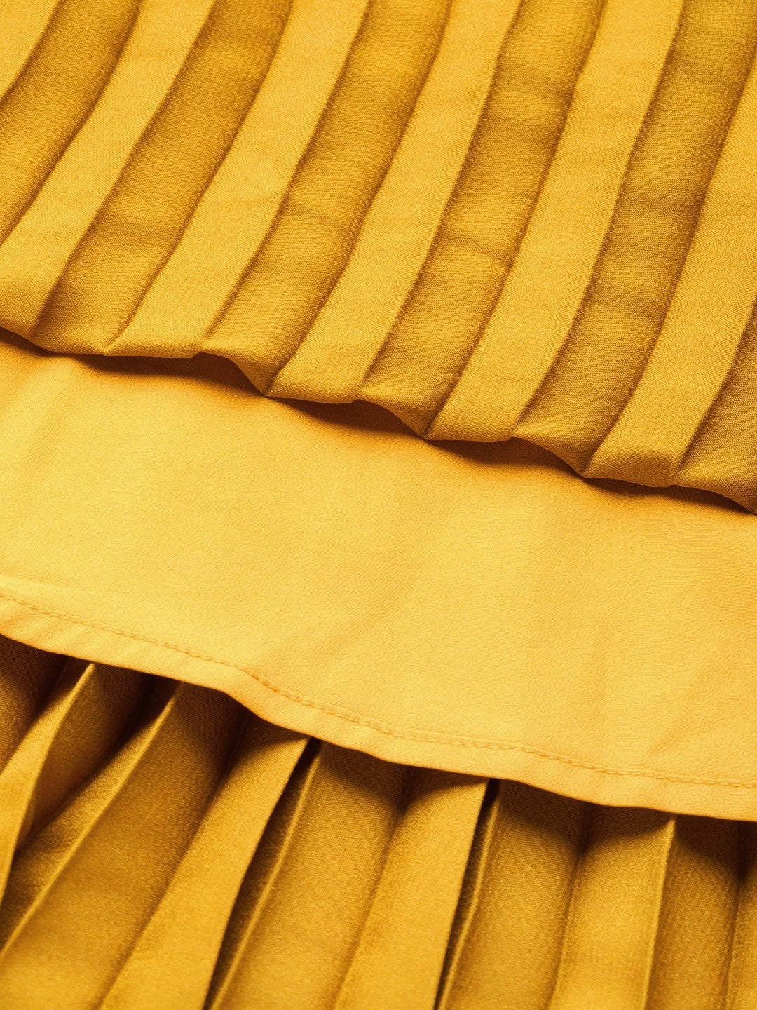Women's Mustard Satin Pleated Midi Skirt
