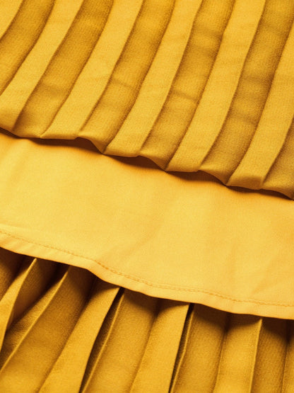 Women's Mustard Satin Pleated Midi Skirt