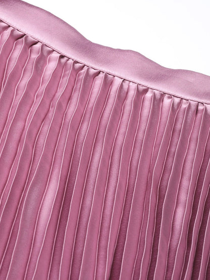 Women's Lavender Satin Pleated Midi Skirt