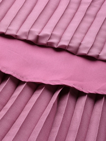 Women's Lavender Satin Pleated Midi Skirt