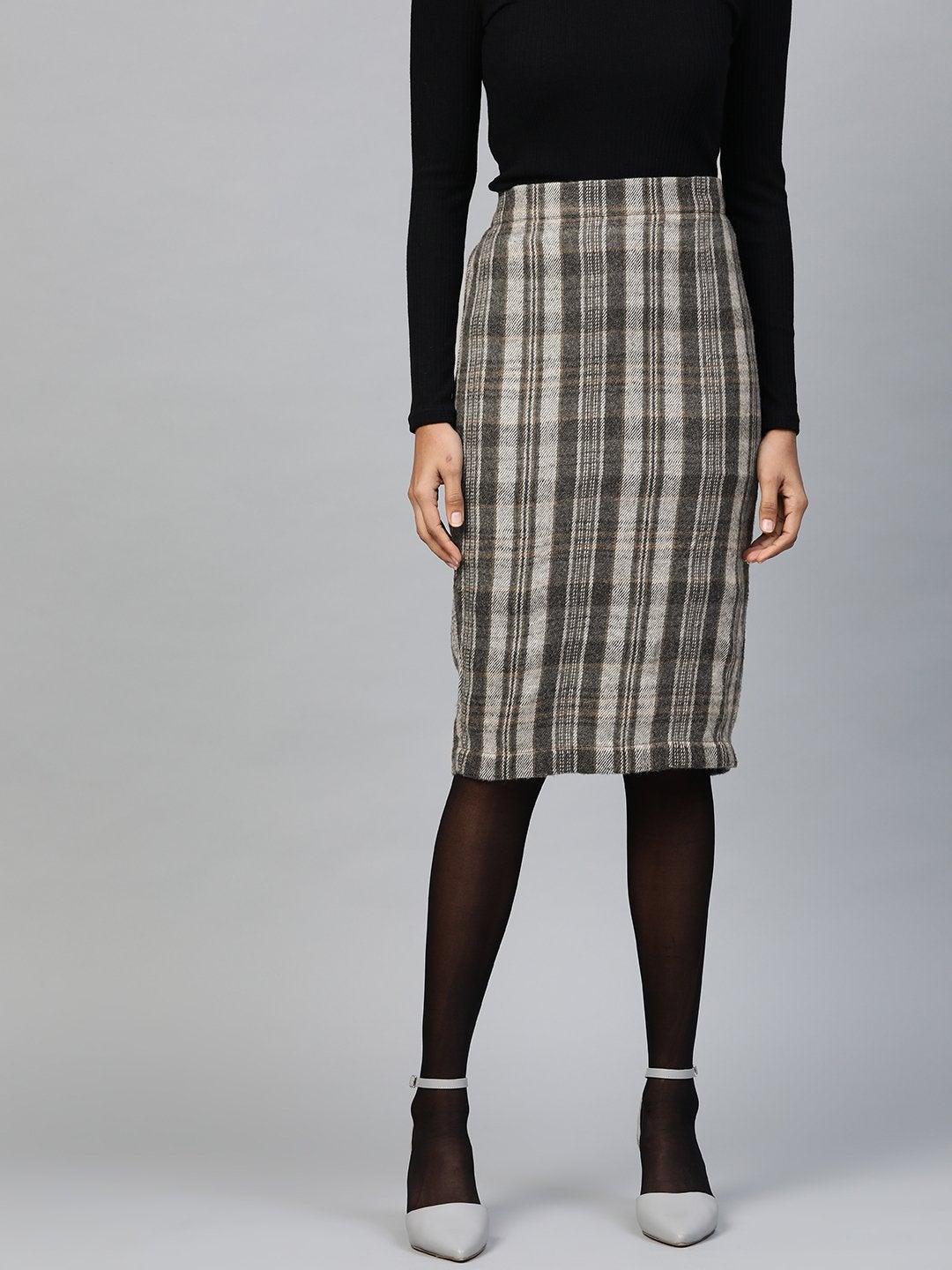 Women's Grey Check Pencil Skirt