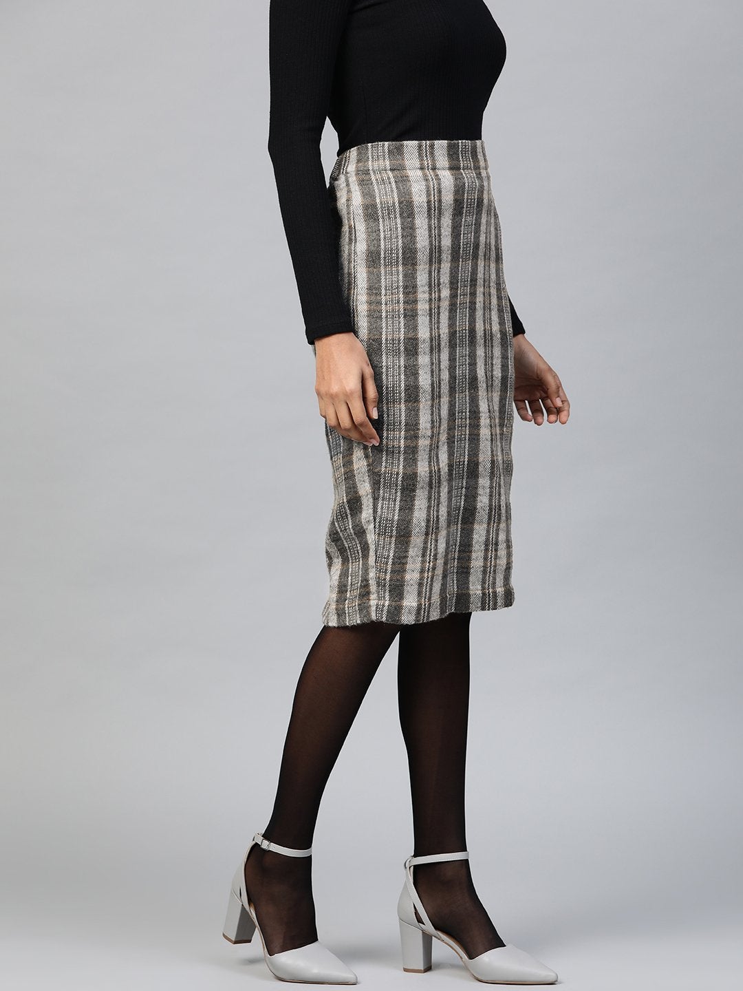 Women's Grey Check Pencil Skirt