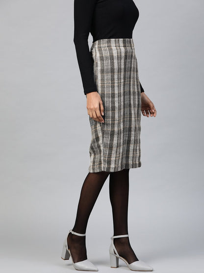 Women's Grey Check Pencil Skirt
