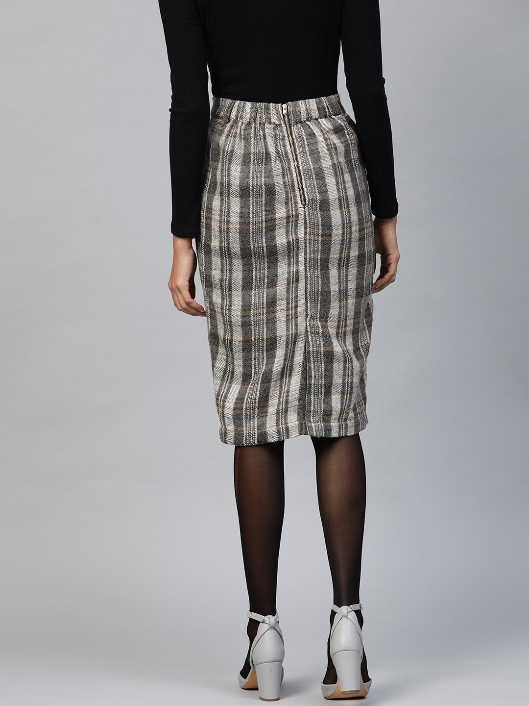 Women's Grey Check Pencil Skirt