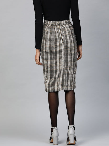 Women's Grey Check Pencil Skirt