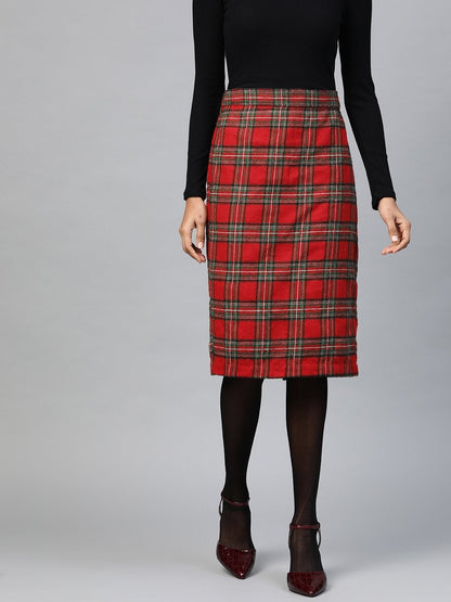 Women's Red Check Pencil Skirt