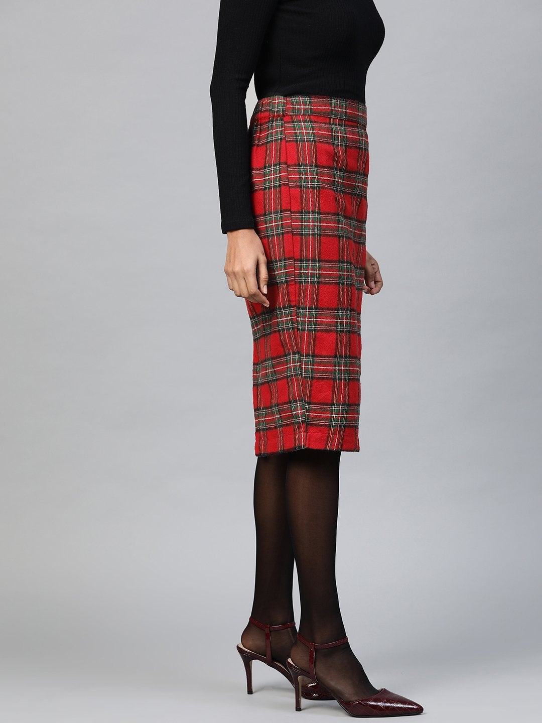 Women's Red Check Pencil Skirt