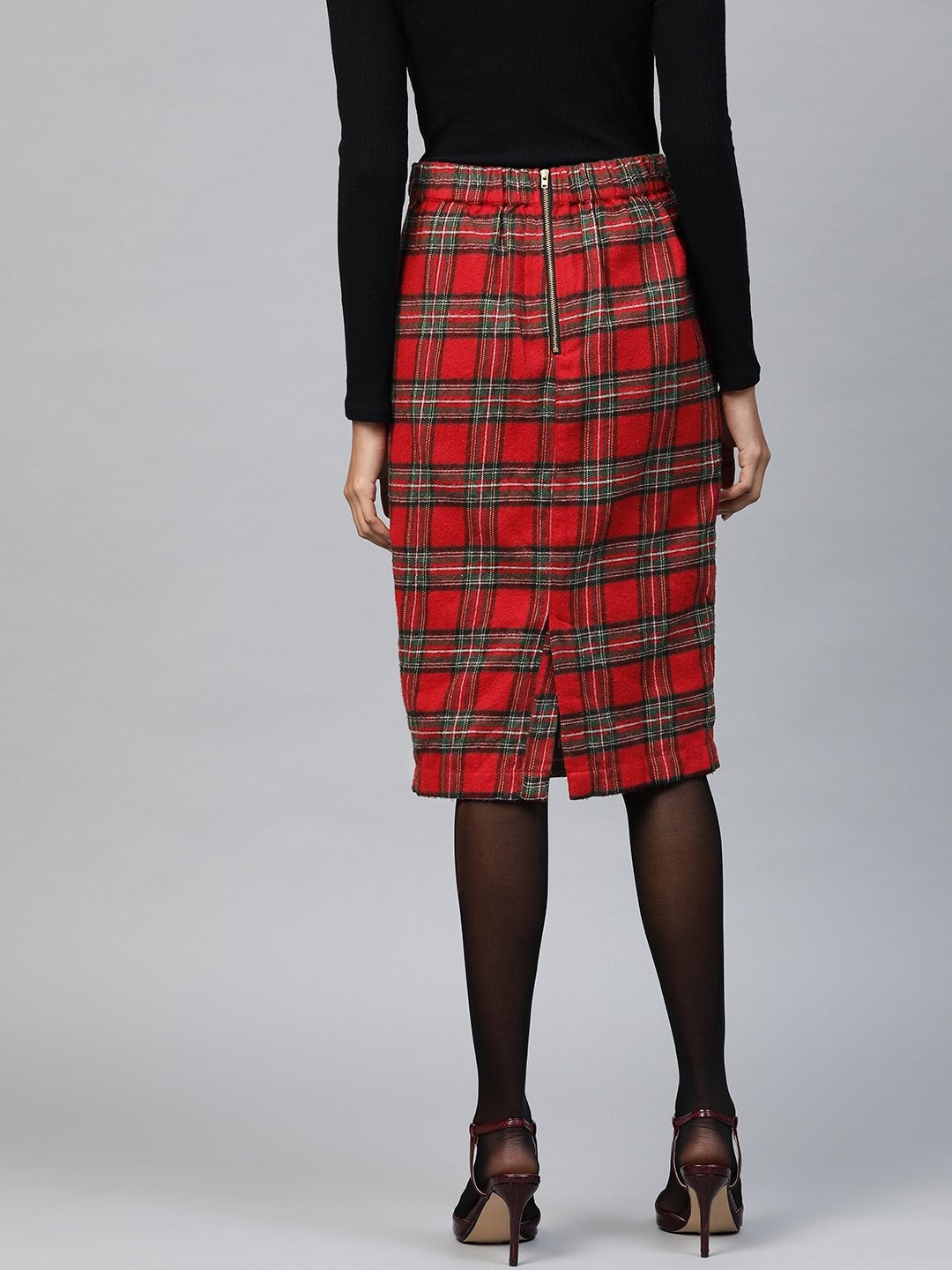 Women's Red Check Pencil Skirt