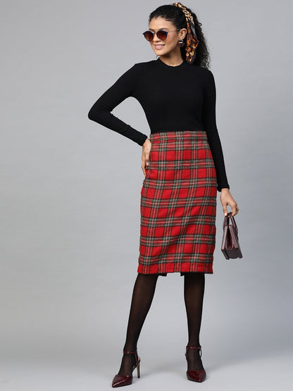 Women's Red Check Pencil Skirt