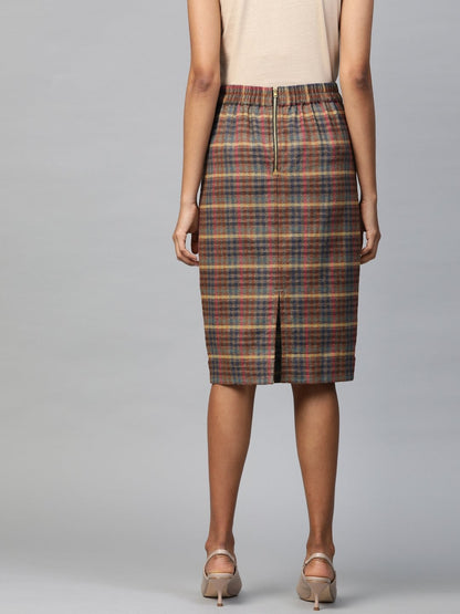 Women's Multicolor Jacquard Check Pencil Skirt