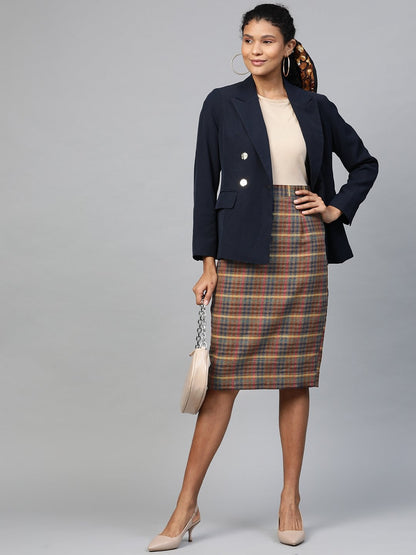 Women's Multicolor Jacquard Check Pencil Skirt