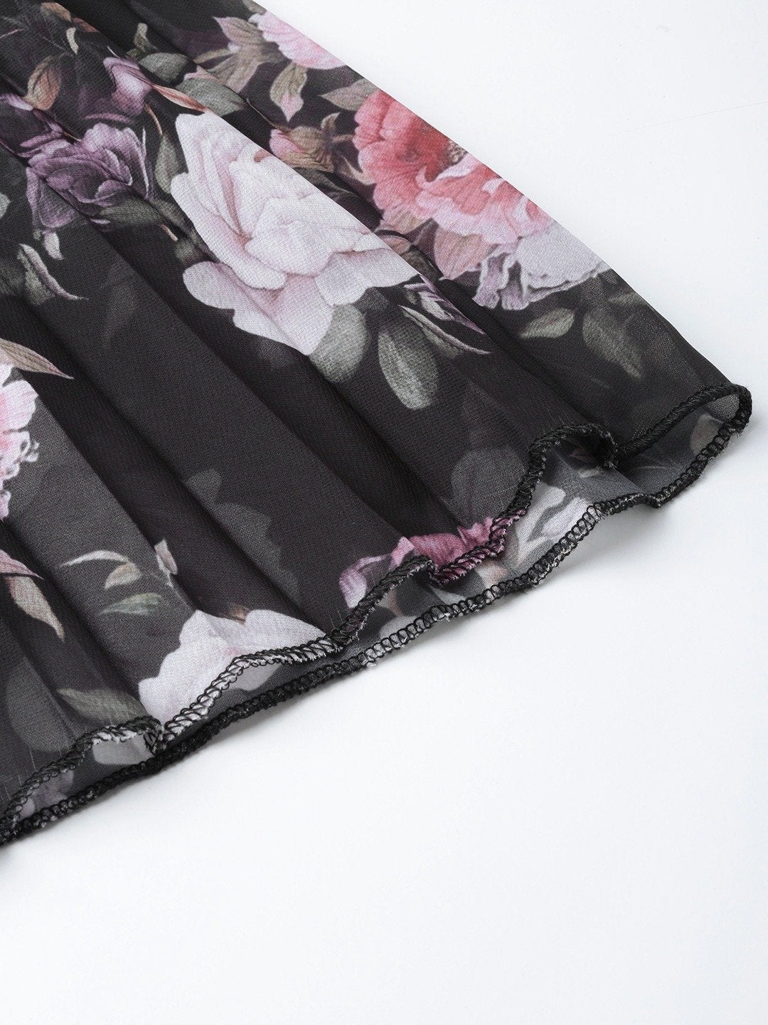 Women's Black Floral Pleated Skirt