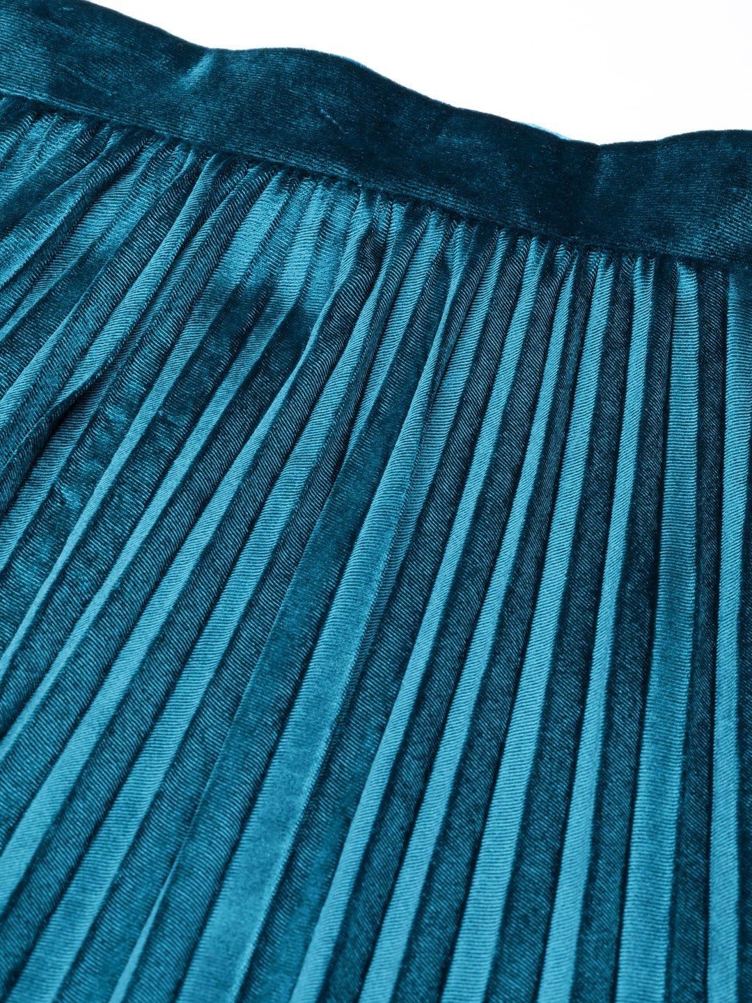 Women's Teal Velvet Pleated Midi Skirt