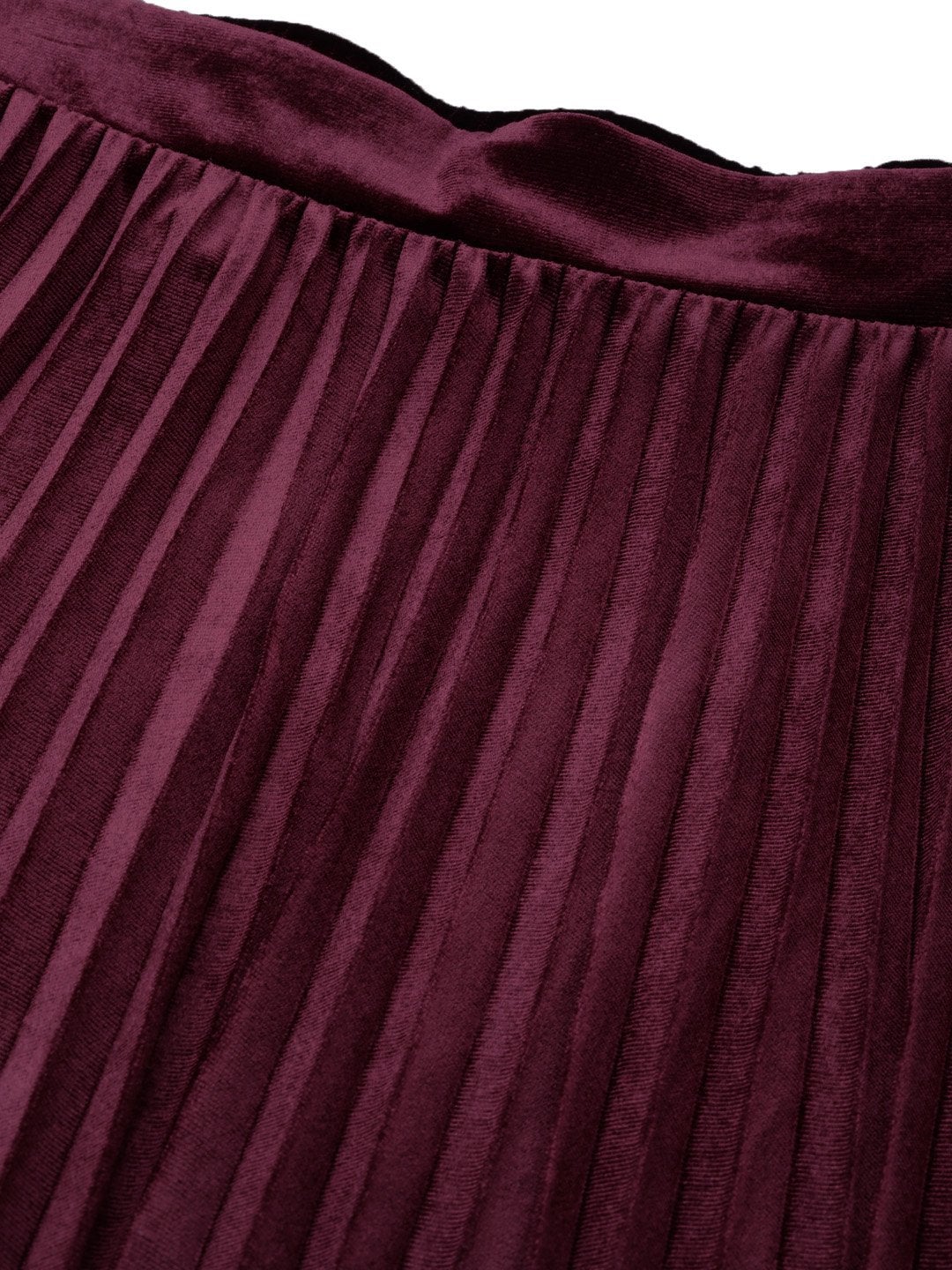 Women's Burgundy Velvet Pleated Midi Skirt