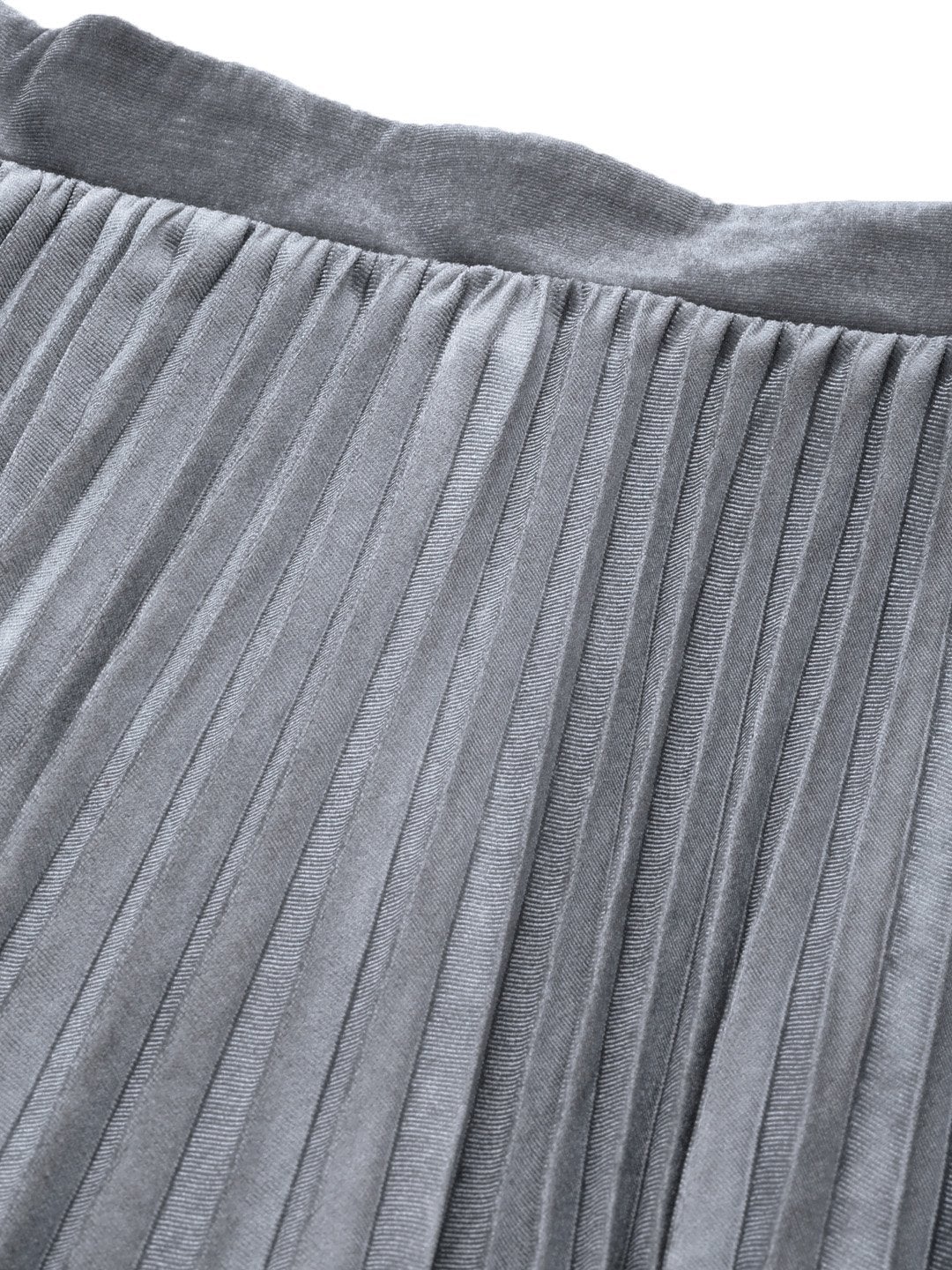 Women's Grey Velvet Pleated Midi Skirt