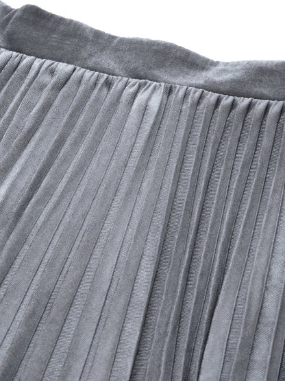 Women's Grey Velvet Pleated Midi Skirt