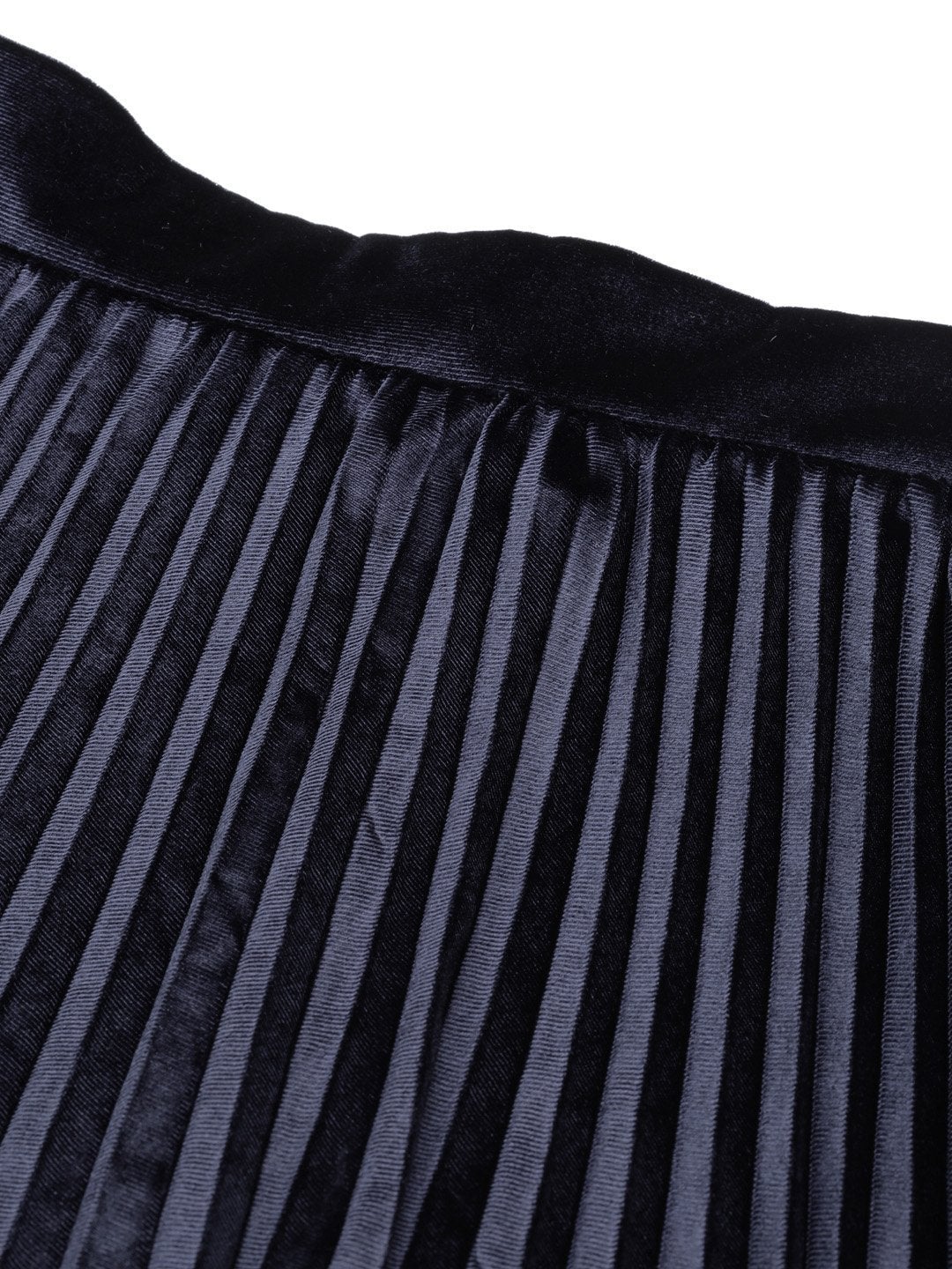 Women's Navy Velvet Pleated Midi Skirt