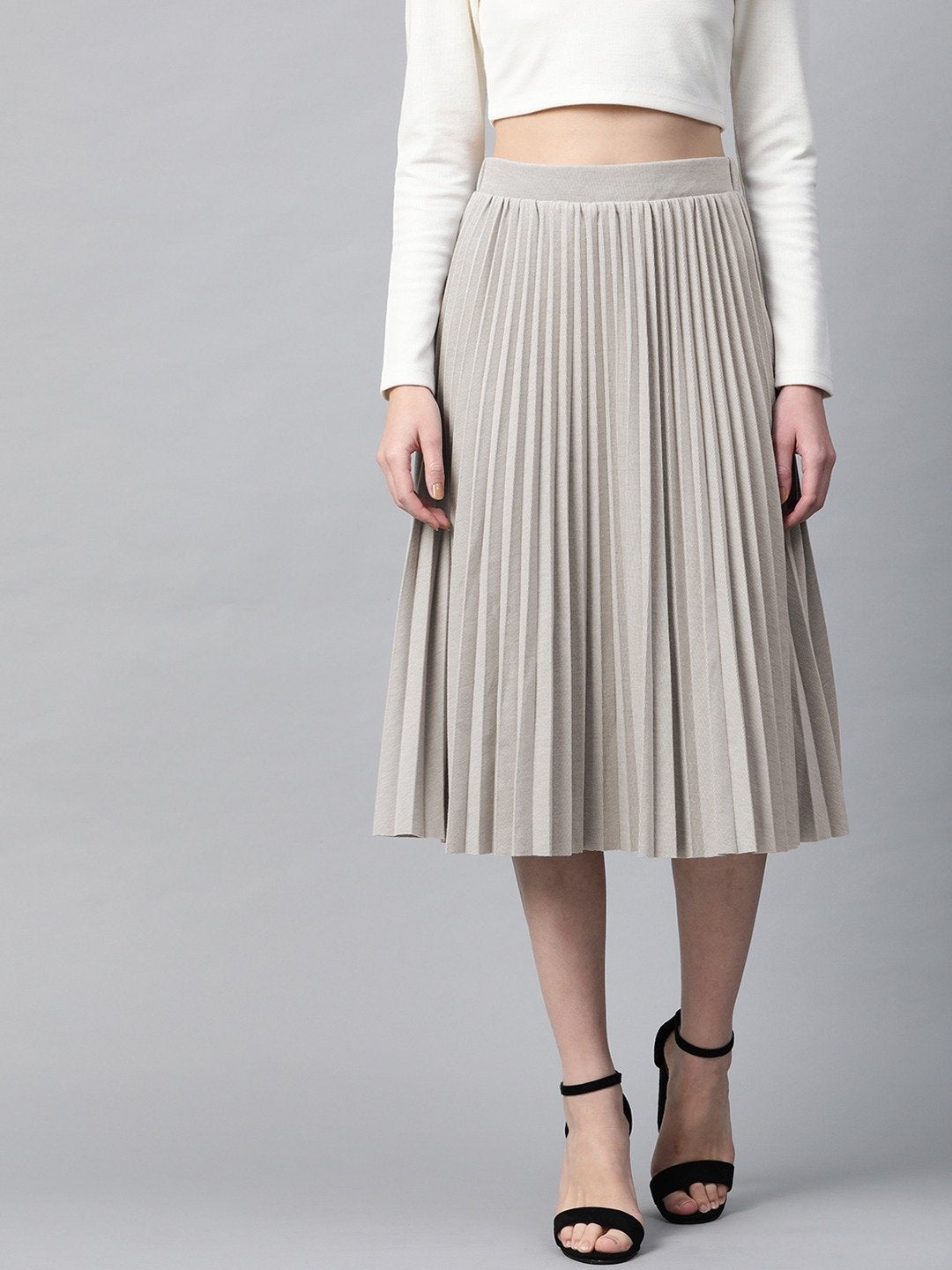 Women's Grey Rib Pleated Skirt