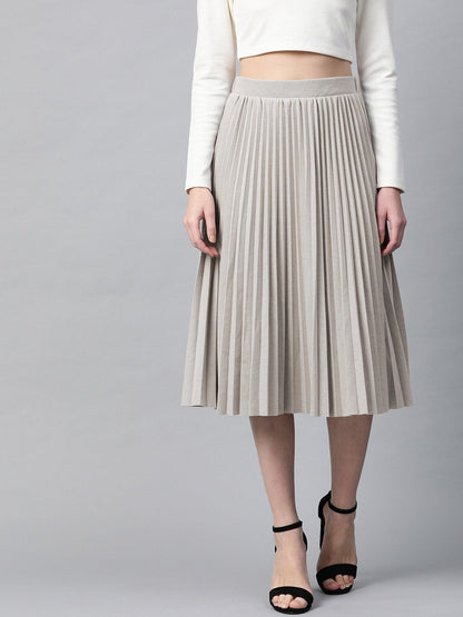Women's Grey Rib Pleated Skirt