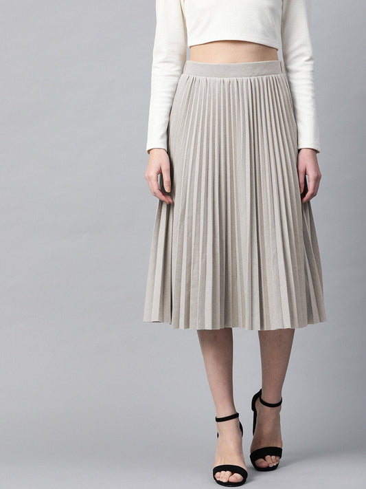 Women's Grey Rib Pleated Skirt