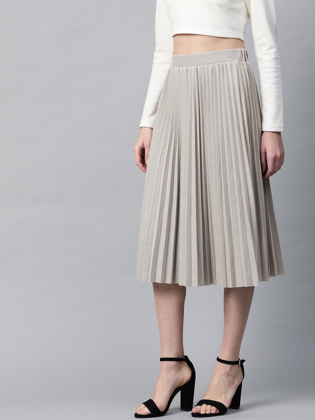 Women's Grey Rib Pleated Skirt