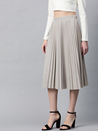 Women's Grey Rib Pleated Skirt