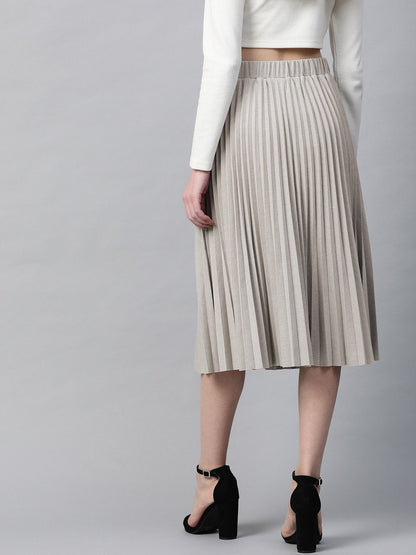 Women's Grey Rib Pleated Skirt