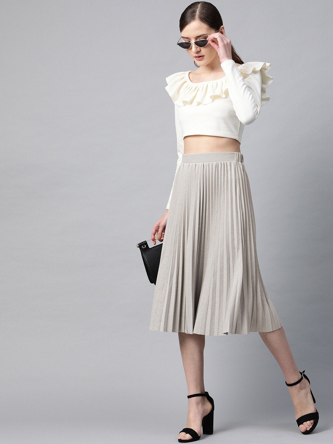 Women's Grey Rib Pleated Skirt