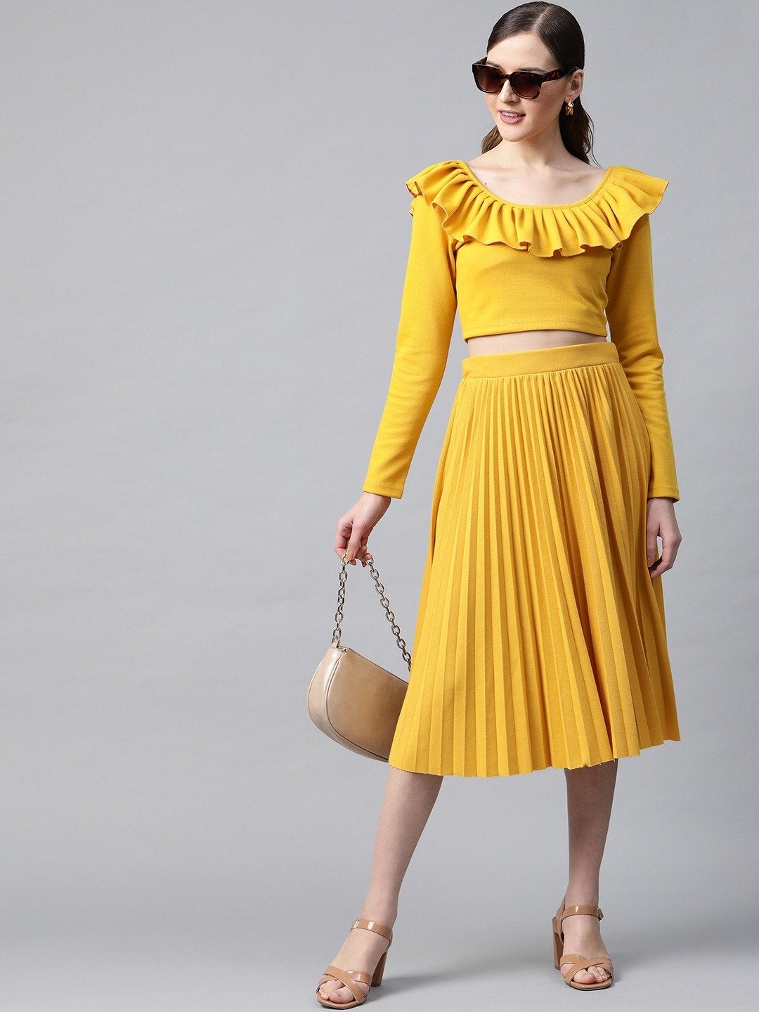 Women's Mustard Rib Pleated Skirt